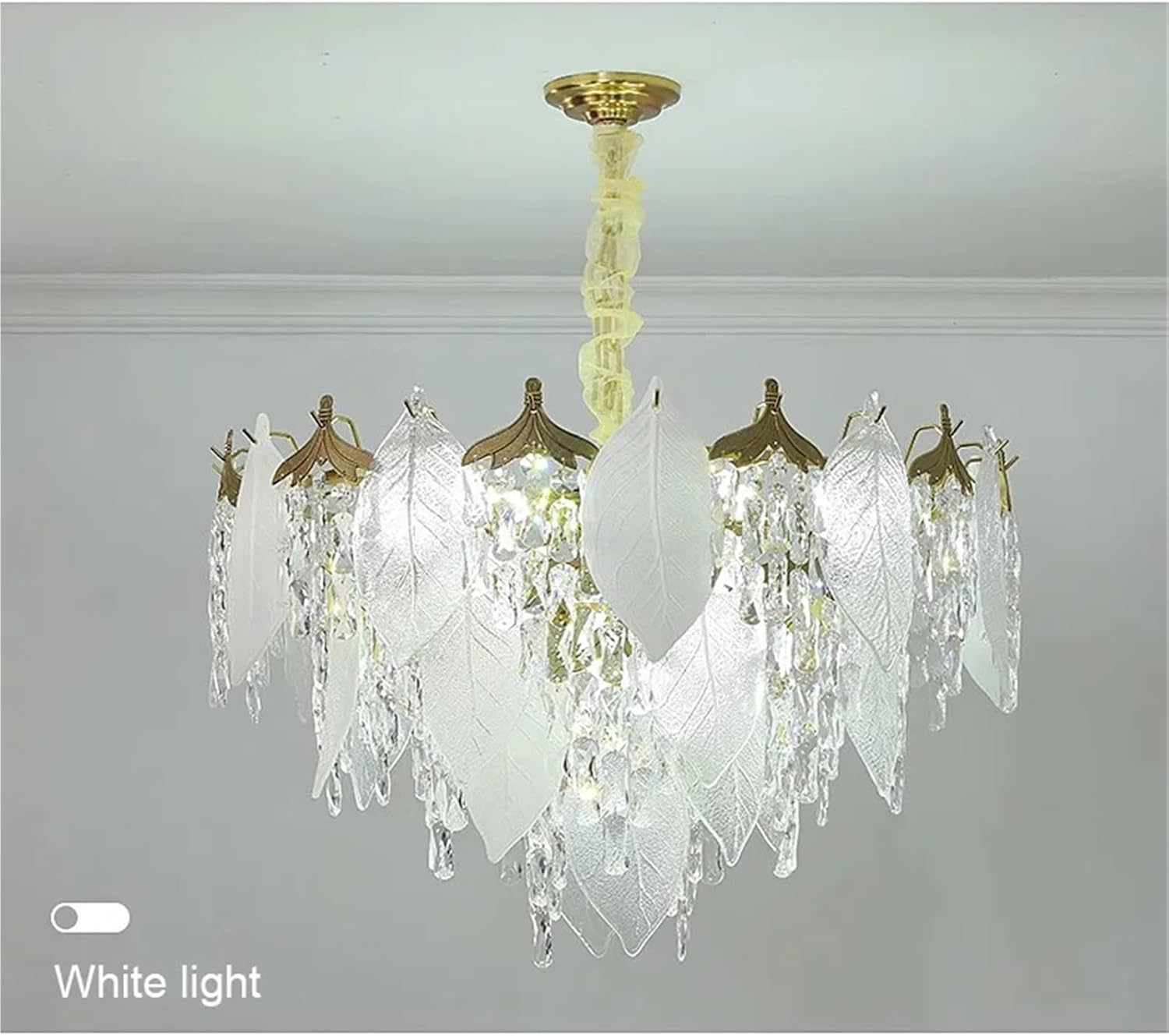 French Crystal Leaf Light Luxury Chandelier Dining Room Modern Living Room Main Duplex Villa Master Bedroom Simple Headlight,for Decoration