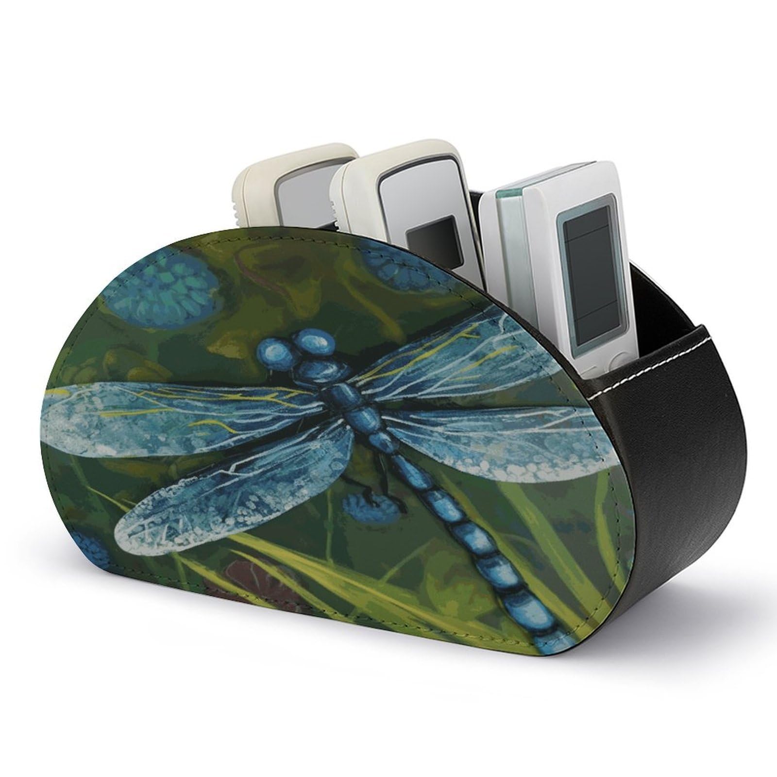 Btcowzrv Style Hand Painted Blue Dragonfly Remote Control Holder With 5 Compartments