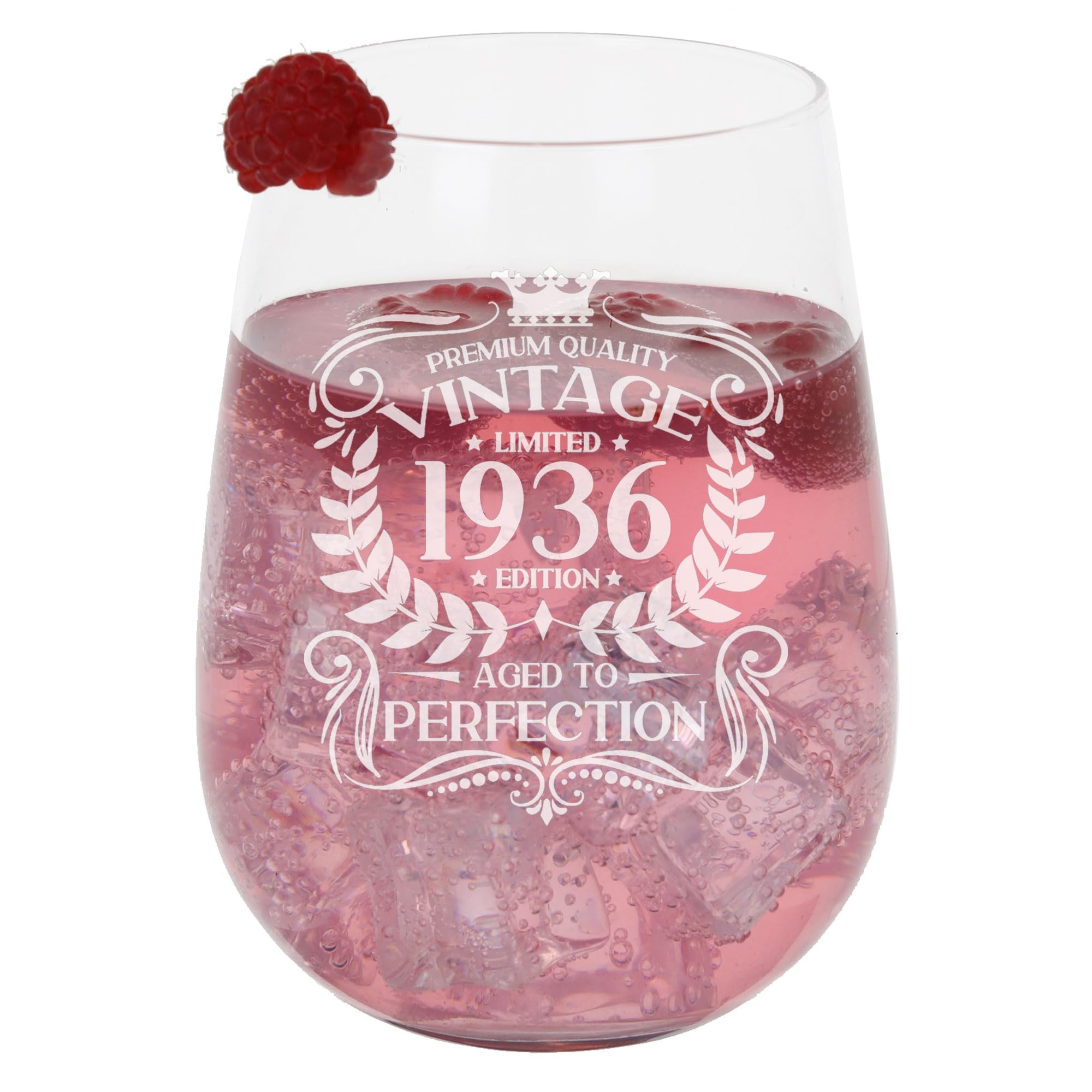 90th Birthday Gift Vintage 1936 Aged to Perfection Engraved Large Gin Glass Present for 90 Year Old Etched 590ml Stemless Gin Glass