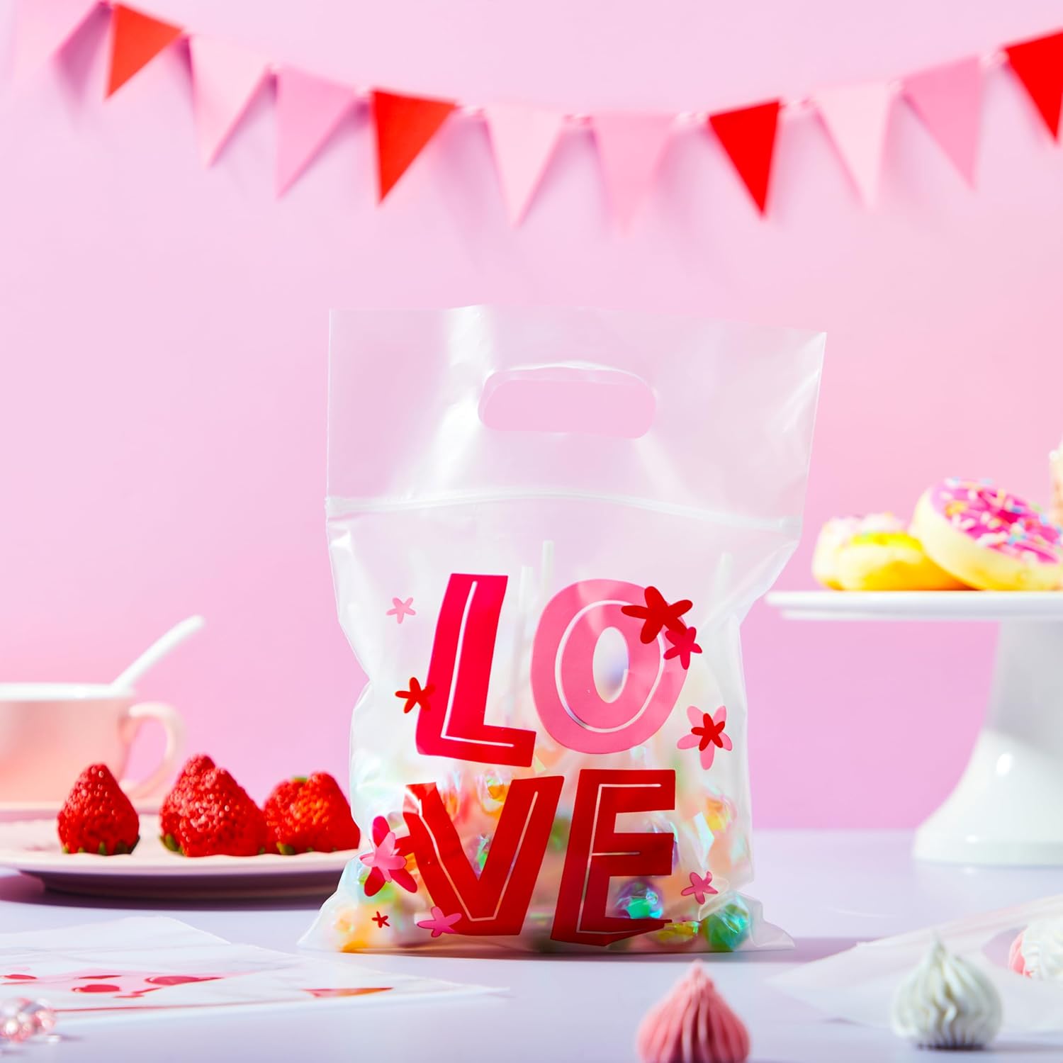 JOYIN 36 Pcs Valentine’s Day Cellophane Gift Bag, Candy Treat Bags,Goodie Bags with 6 Designs for Kids Party Favor Supplies, Classroom Exchange Prizes