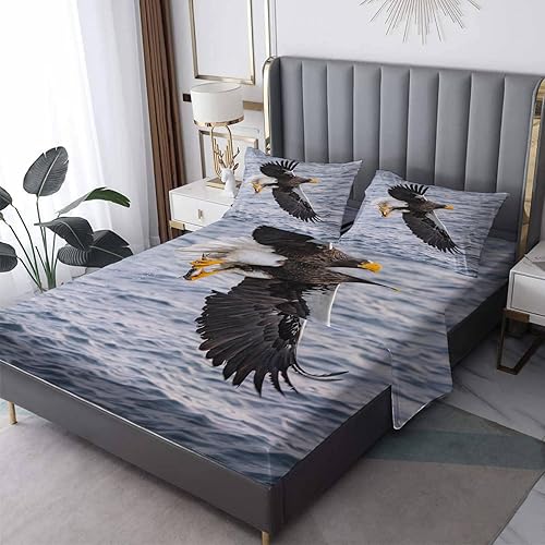 Miniatura 8 de Juego de sábanas de 3 piezas con estampado de animales y vida silvestre, tamaño individual, sábanas y fundas de almohada de microfibra suave con