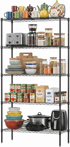 FDW 5-Tier Wire Shelving Unit 36x14x72 Inch Heavy Duty Adjustable Steel Storage Rack for Garage, Kitchen & Pantry, Black FDW 5-Tier Wire Shelving Unit 36x14x72 Inch Heavy Duty Adjustable Steel Storage Rack for Garage, Kitchen & Pantry, Black