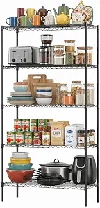 FDW 5-Tier Wire Shelf, 36 x 14 x 72 inches, Black, Adjustable, Rust-Resistant, No-Tool Assembly