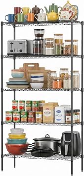 FDW | 5-Tier Wire Shelf | 36" x 14" x 72" | Black | Storage Shelves with Adjustable Racks, Holds upto 1250 lbs | Rust-Resistant, No-Tool Assembly | For Home, Garage