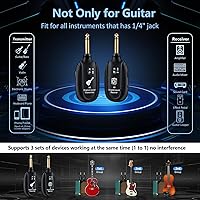 Vista 3 de Sistema de guitarra inalámbrico A8 UHF, 2 modos, batería recargable de litio, rango de 100 pies, Plug & Play para guitarra, bajo, violín, teclado