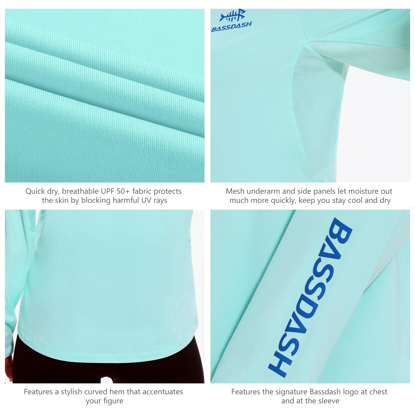 Bassdash Mujer Sudadera con Capucha de Pesca Manga Larga Protección Solar UPF 50+ con Bolsillo Sudadera para Deportes al Aire Libre Surf Natación Correr FS04W