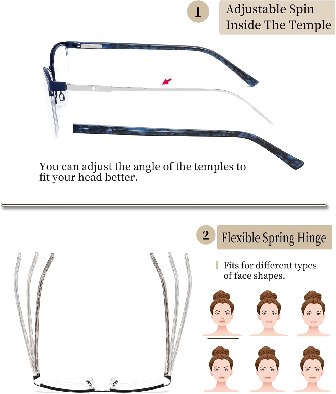 3 Pack Reading Glasses for Women, Metal Half Frame Blue Light Blocking Computer Readers, Filter UV Ray/Glare/blue ray Women’s Eyeglasses with Pouches (200 Magnification Strength) - Image 3