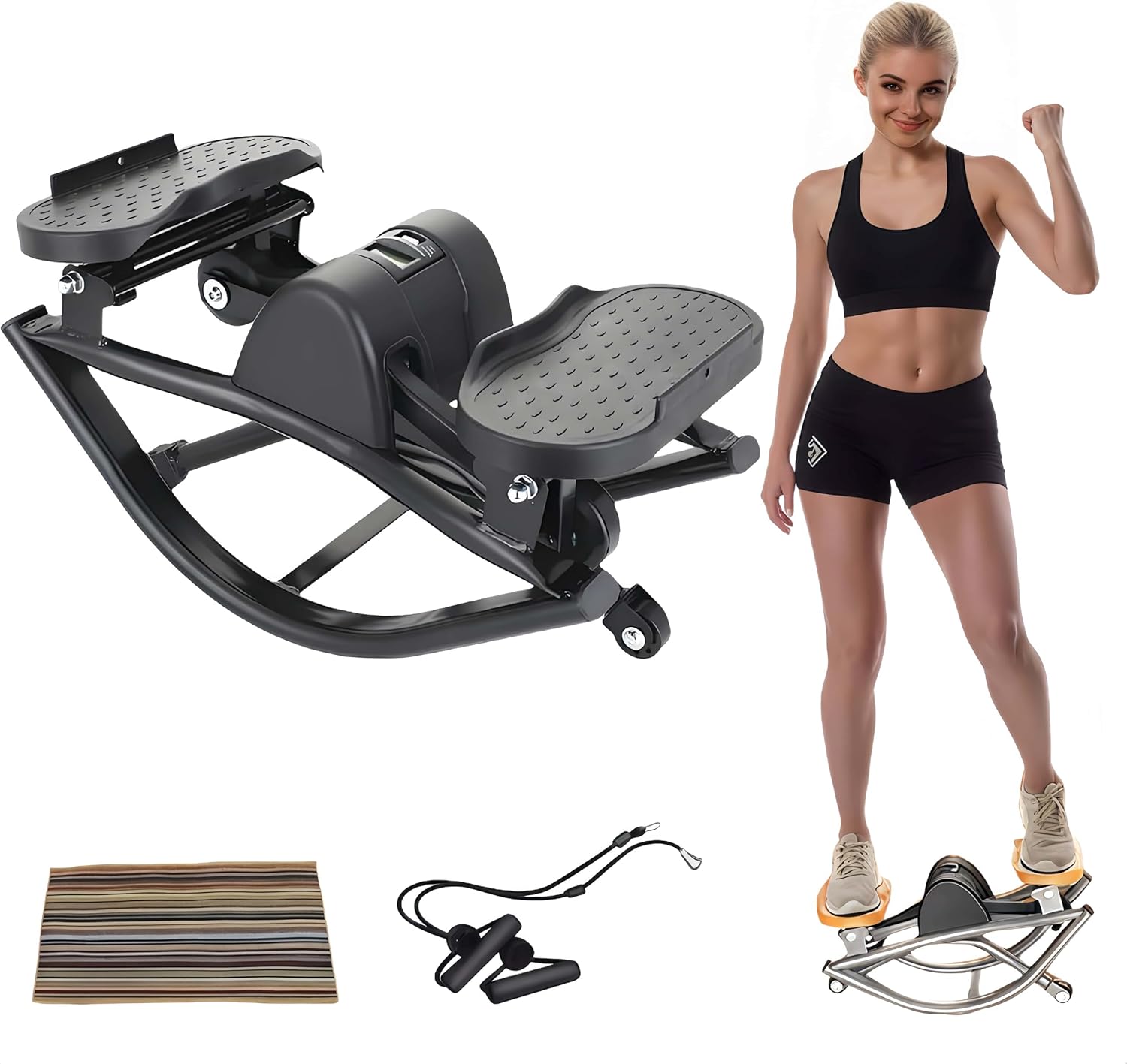 Rock Stepper Cardio Machine for Home Workouts | Low-Impact Fat Burner & Glute Toner with Digital Monitor | 15-Min Quick Silent Stepper, Includes Anti-Slip Mat & Side-to-Side Motion
