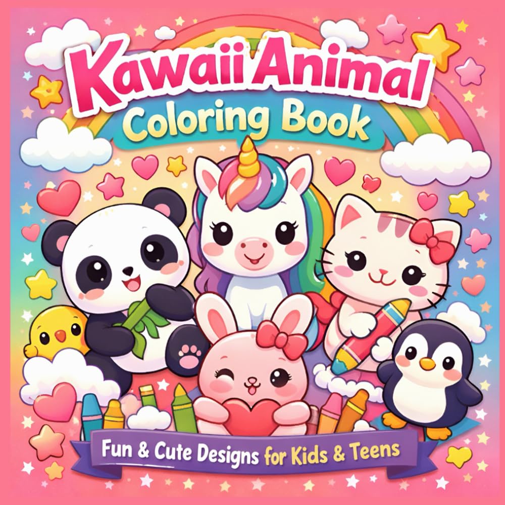 Kawaii Animal Coloring Book for Adults and Teens: 50 Cute and Relaxing Animal Designs for Stress Relief and Creativity