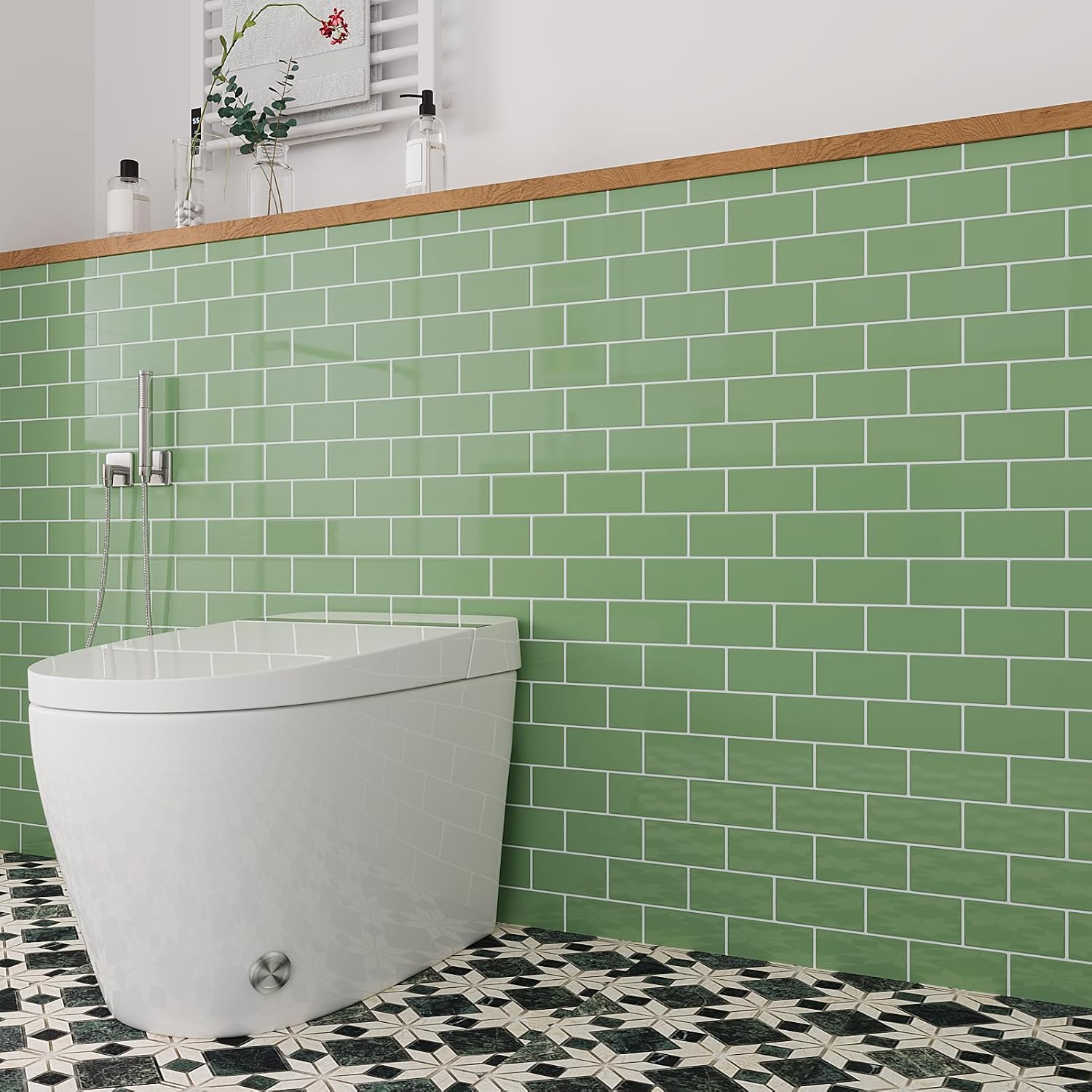 20 Sheets Light Green Kitchen Backsplash Peel and Stick Subway Tile Back Splash Stick on Tiles for Bathroom Wall Waterproof Self Adhesive Vinyl Backsplash for Vanity Laundry Room 12"x12"