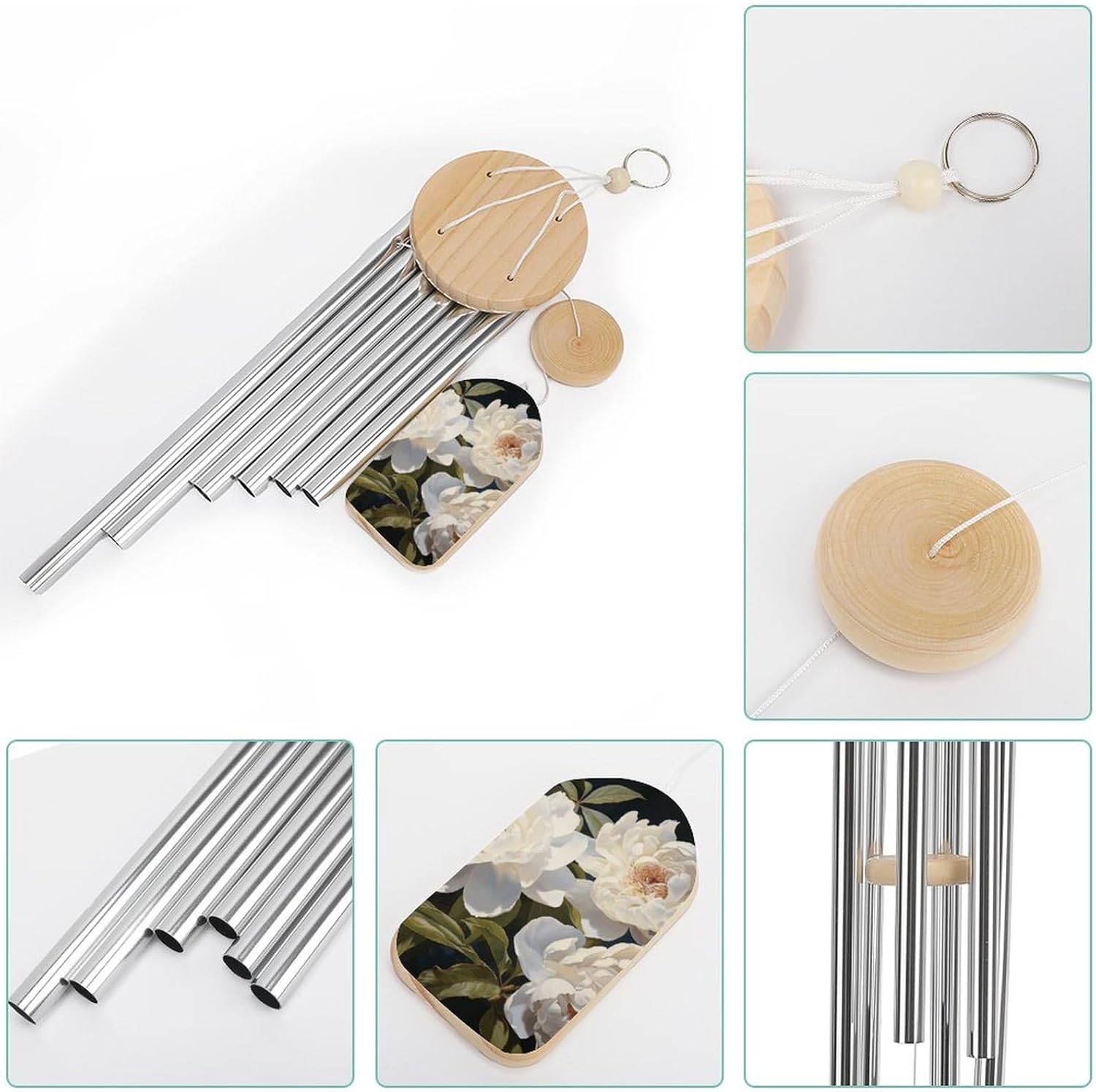 Wind Chimes for Outside Deep Tone White Peony Elegant Wind Chimes with 6 Tuned Tubes Memorial Wind Chime Soothing Melodic Tones Windchimes for Garden Patio Porch Home