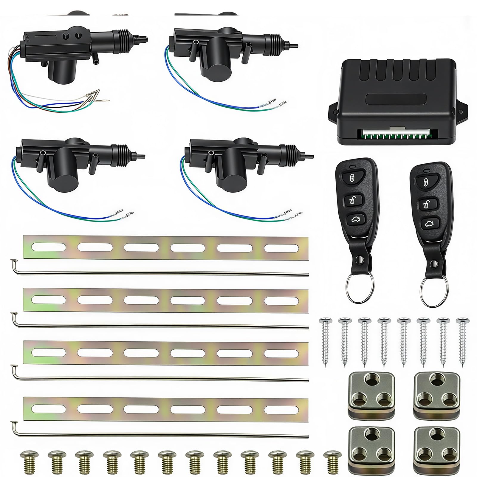 Centralisation Voiture Universel 12V, Kit de Verrouillage Centralisé Universel 4 Portes avec 2 Télécommandes, Système d’Entrée Sans Clé, Actionneurs de Porte Inclus, Soutien Déverrouillage Coffre