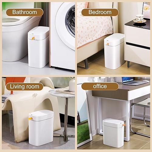 Miniatura 7 de MOPALL Basurero de baño con tapa, sensor de movimiento, automático sin contacto, bote de basura inteligente de 3.5 galones con tapa, cesta de basura