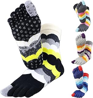 Toe Socks Women - Non-Slip Grip Socks for Yoga, Pilates & Barre, Five Finger Cotton Athletic Socks with Storage Bag