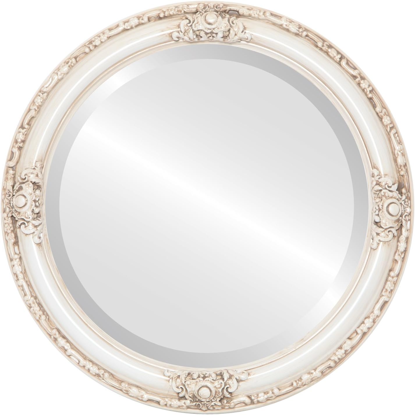 OVALCREST Round Beveled Wall Mirror for Home Decor - Jefferson Style - Antique White - 20x20 Outside Dimensions