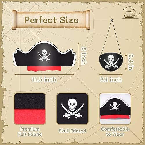 Miniatura 2 de Legigo Sombrero de pirata con máscara de ojos, accesorios clásicos para fiesta de pirata, cosplay, vestido caribeño, color negro