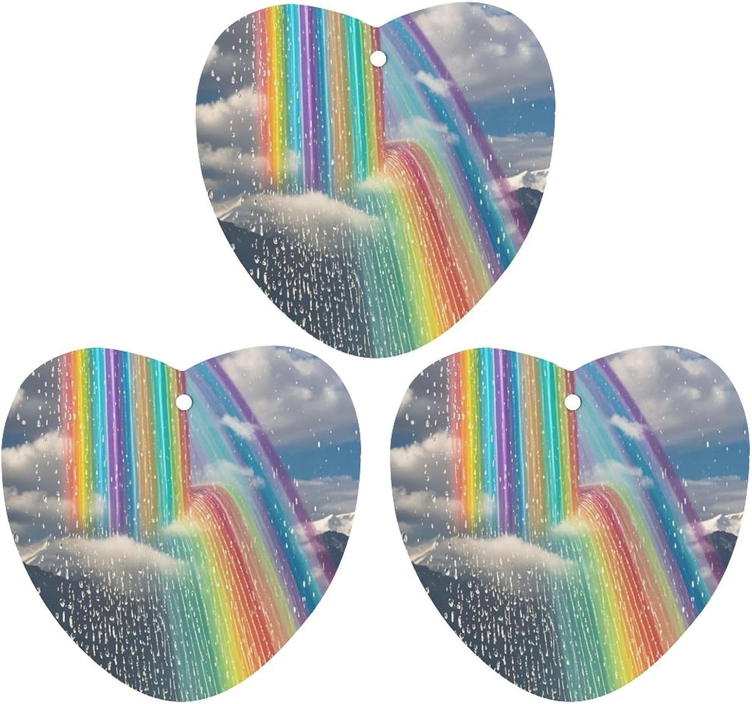 3Pcs Love form RAINBOW SHOWER Printed Hanging Fragrance Scented Cards Air Fresheners Aromatherapy Tablets for Car Bedroom Wardrobe Shoe Cabinet Travel