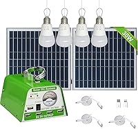 Vista 1 de Luces solares para interiores, 4 bombillas de luces solares para cobertizo con interruptor de encendido y apagado, kit de panel solar de 30W
