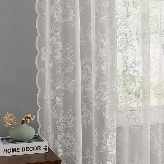 FINECITY Lace Curtains 84 Inch Length 2 Panels Set
