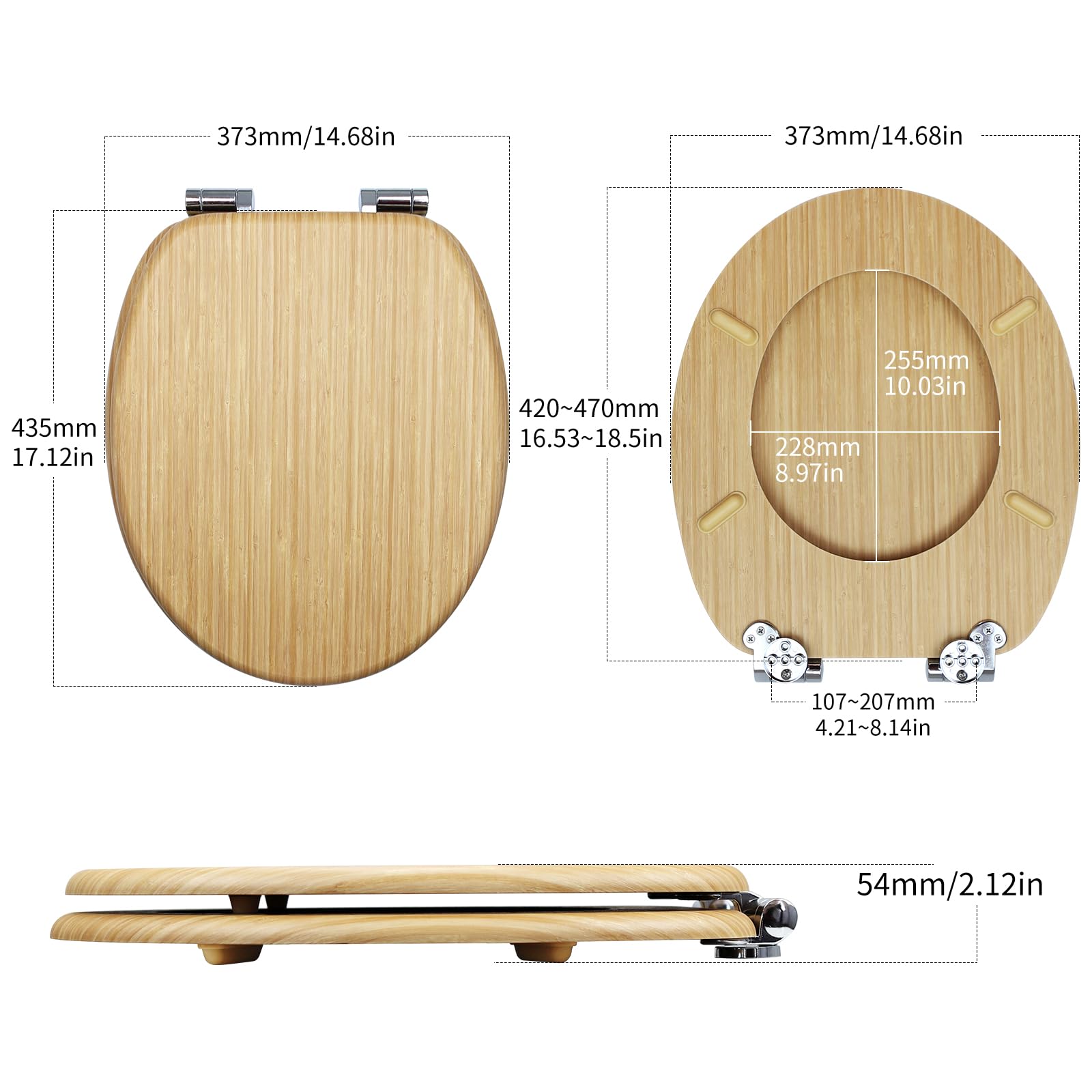 Abattant de WC avec système d'abaissement automatique, couvercle de toilette, en bois, stable, avec fermeture douce, siège de toilette, en bambou, avec de nombreux motifs de grain de bois