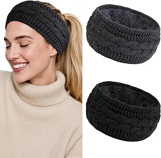 Huachi Winter Headbands for Women Ear Warmers, Thick Warm Headbands Winter Accessories, Cold Weather Headband for Women's Hair Fleece Lined Head Wrap