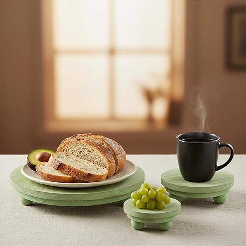 Miniatura 34 de Amyhill 3 elevadores de madera de 5/4/3 pulgadas para exhibición, soporte de pedestal de madera, mini soporte redondo de madera, soporte de pedestal