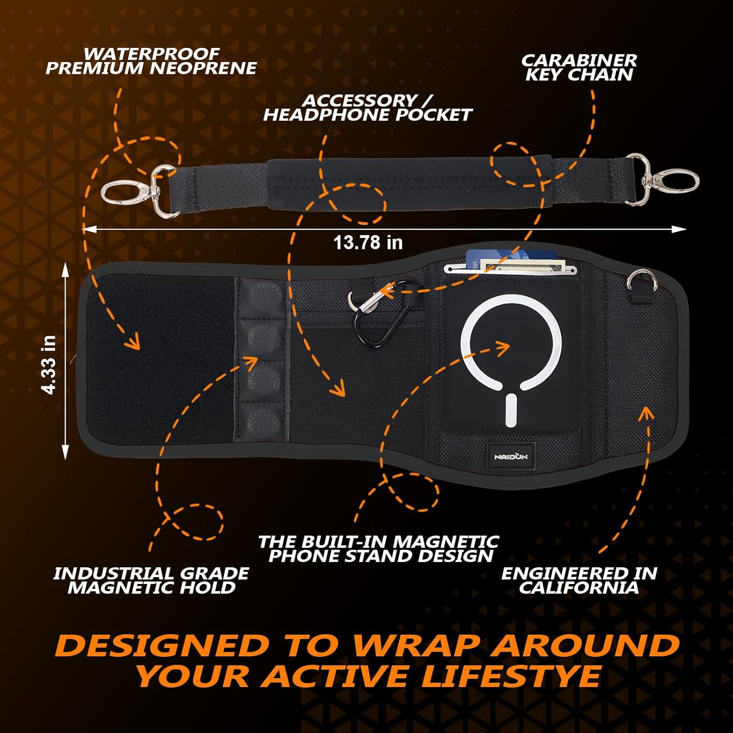 Magnetic Gym Water Bottle Bag & Holder with Magnetic Phone Pocket, Keys & Bluetooth Earphone Storage, Gym Accessories Organizer with Card & Cash Pocket