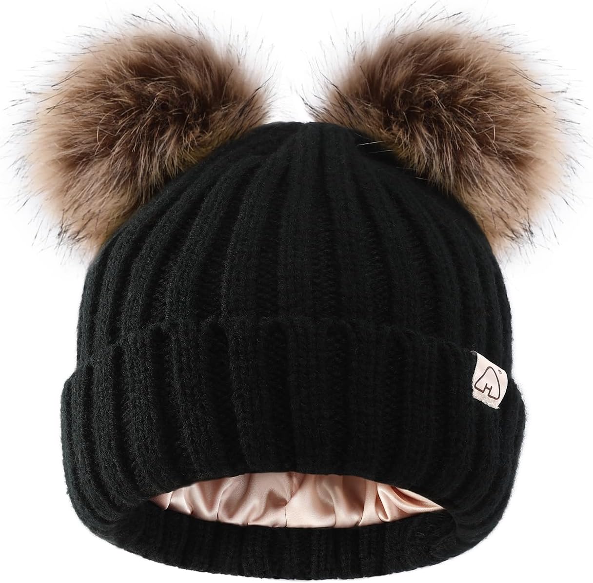 Hat Hut Toddler Beanie Satin Lined Beanie for Baby Winter Hats for Kids Pom Pom Beanie for Boys Girls