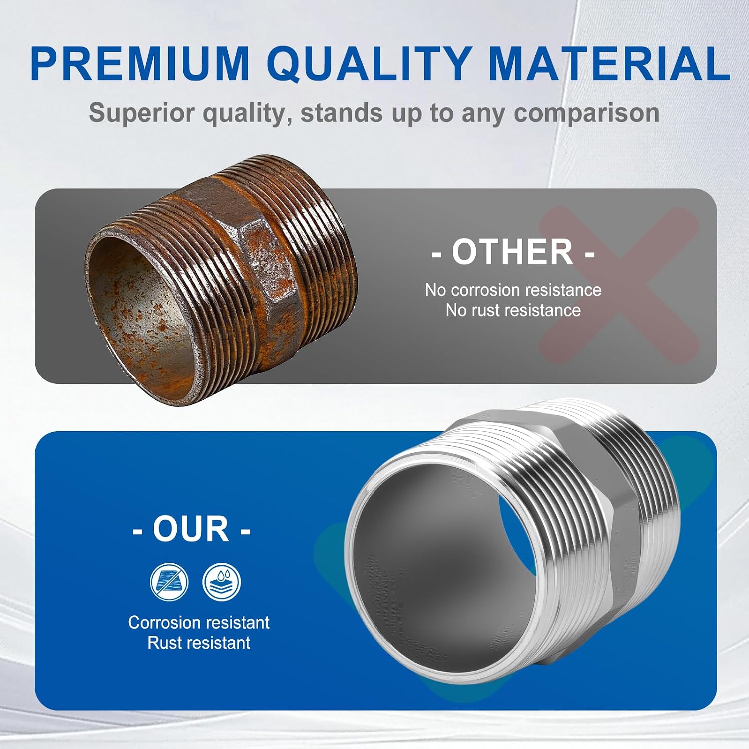 4Pcs 304 Stainless Steel Hex Nipple Pipe Fittings, 1/2" Male to 1/2" Male NPT Threaded Equal Pipe Adapter Straight Connector Pipe Fittings Adapter (4, 1/2")