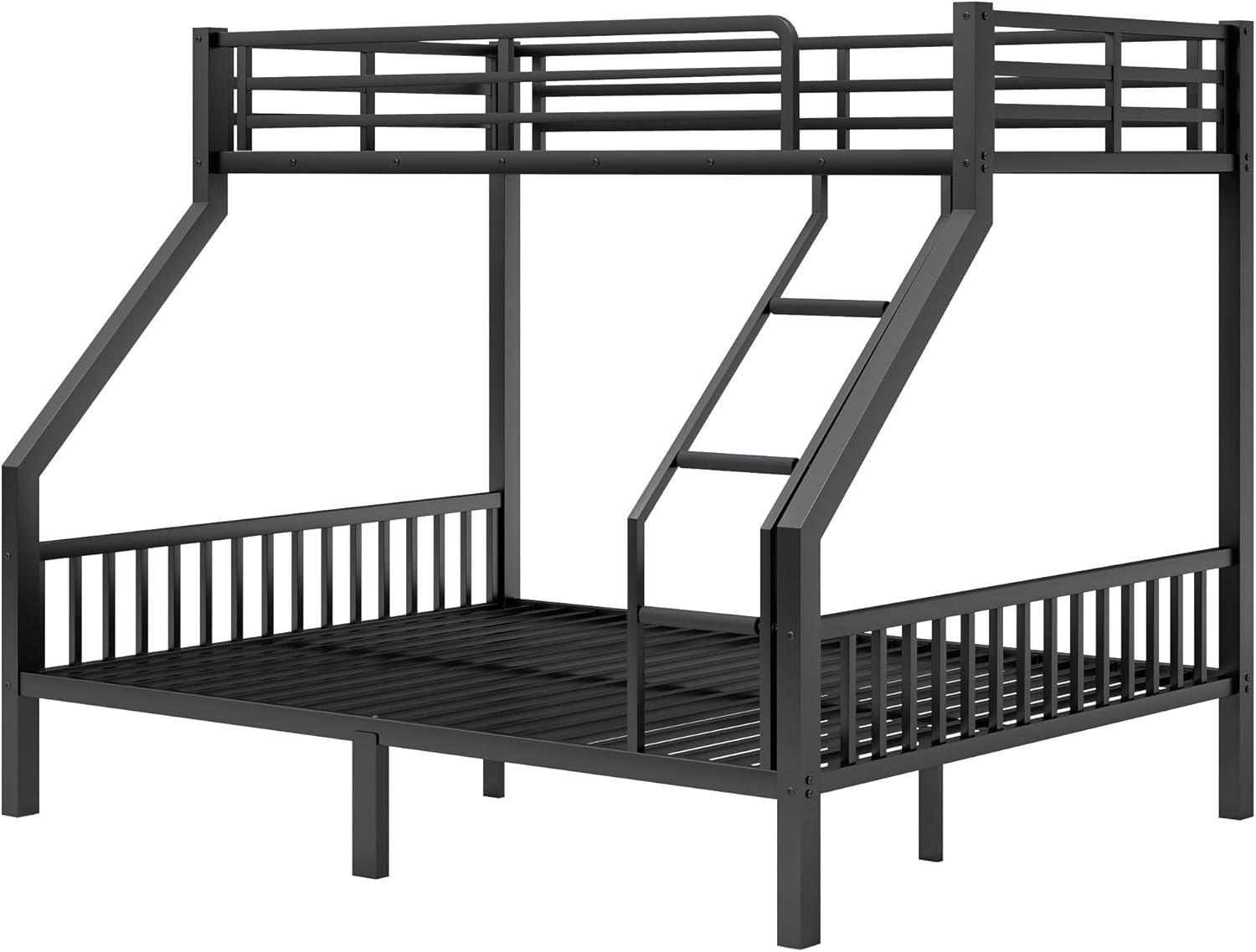 Queen Over Twin XL Bunk Bed for Adults Heavy Duty Bunk Bed with Safety Ladder, Full-Length Guardrails and Slats Support for Teens - Black