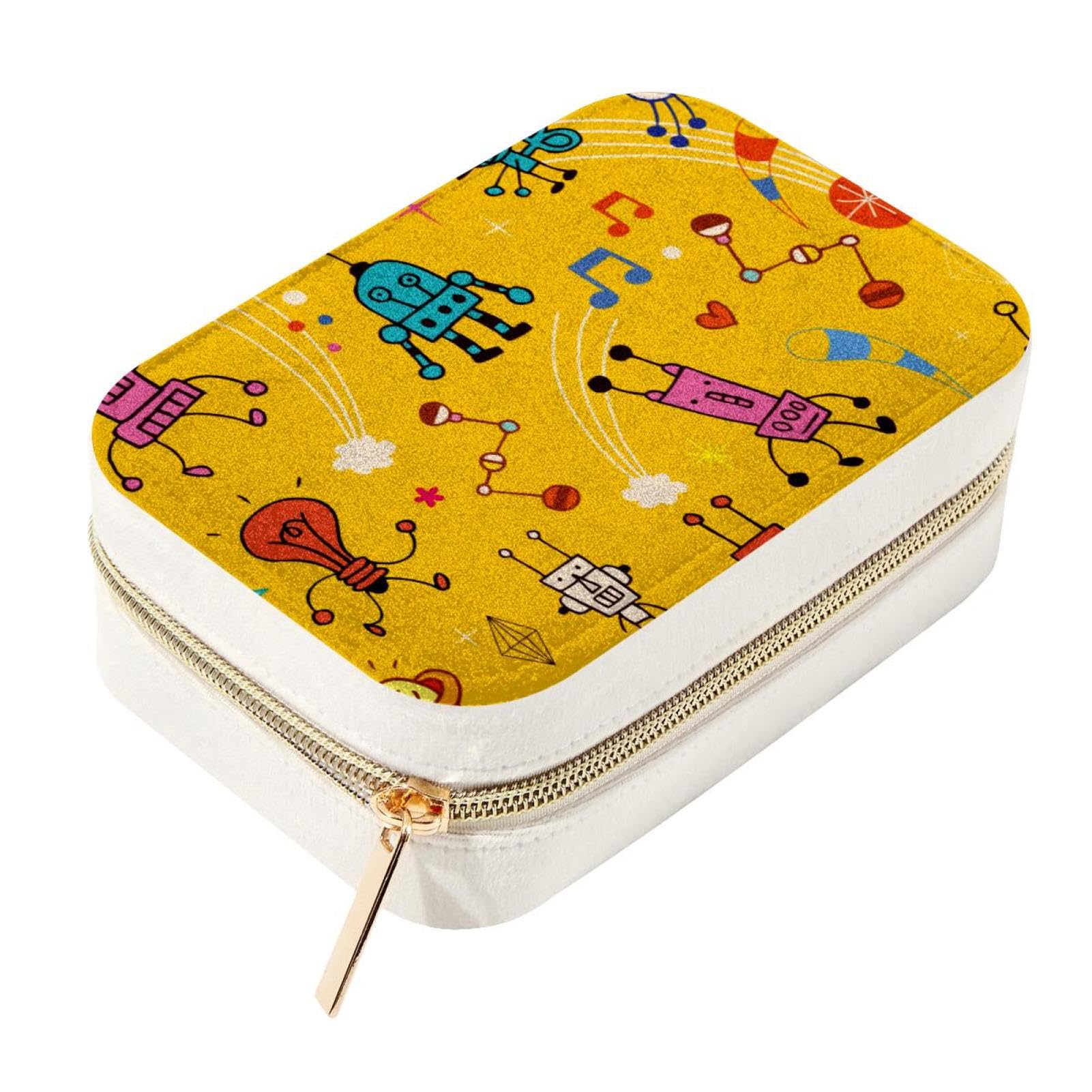 Boîte à bijoux de voyage en velours jaune portable avec compartiments
