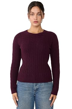 JENNIE LIU 100 Cashmere Crewneck Sweater Chuncky Cashmere Cable-Knit Sweaters for Women