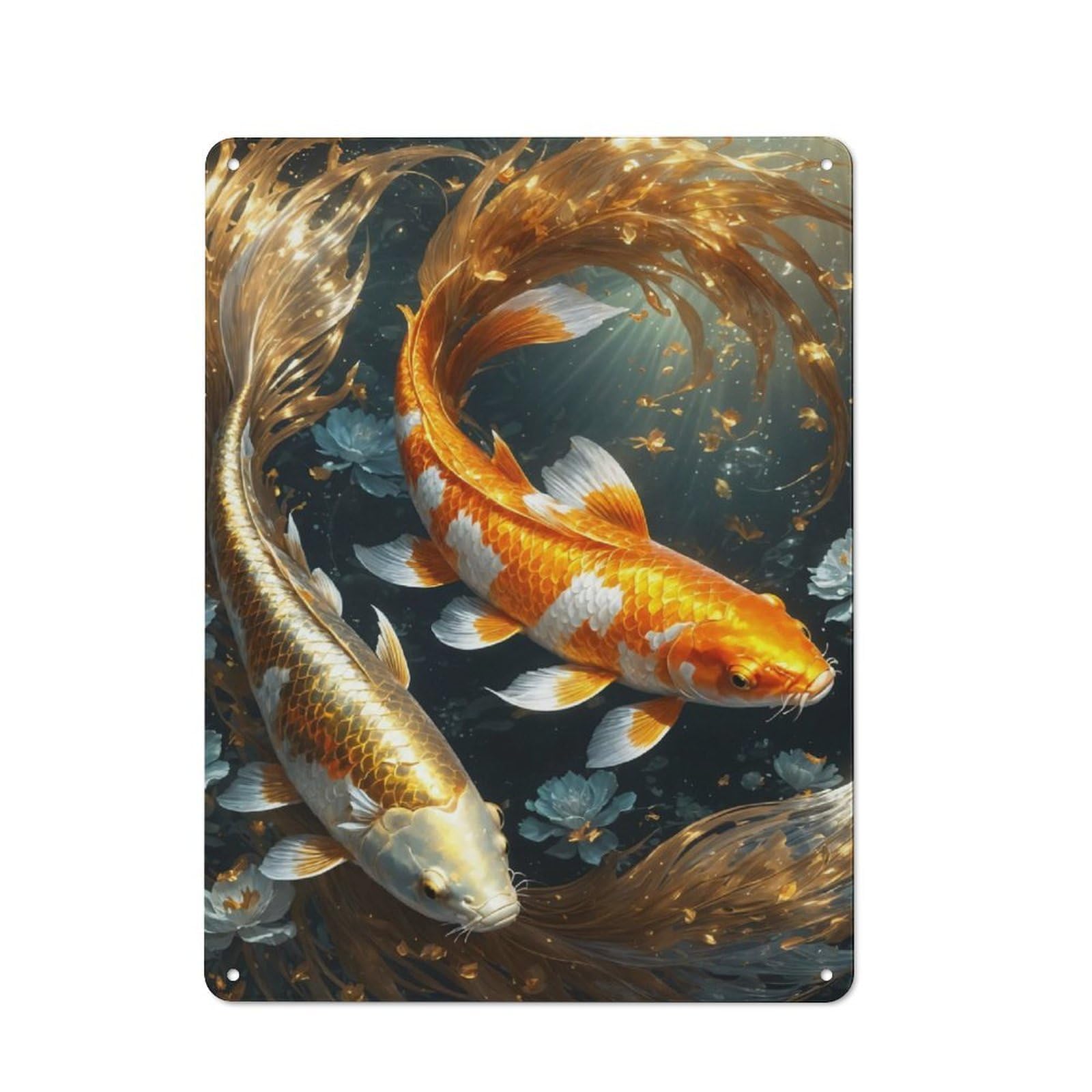 Junmoney Two Fish In Harmony Tin Wall Plaque 40X30cm With For Bar Or Restaurant, Suited To Bar Decor Enthusiasts