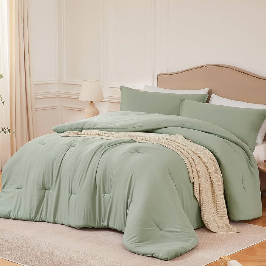 King Comforter Set Sagegreen,3PCS Soft Lightweight Breathable Bedding Comforter Sets for All Season, King Size(104''×90'' Comforter & 2 Pillowcases)