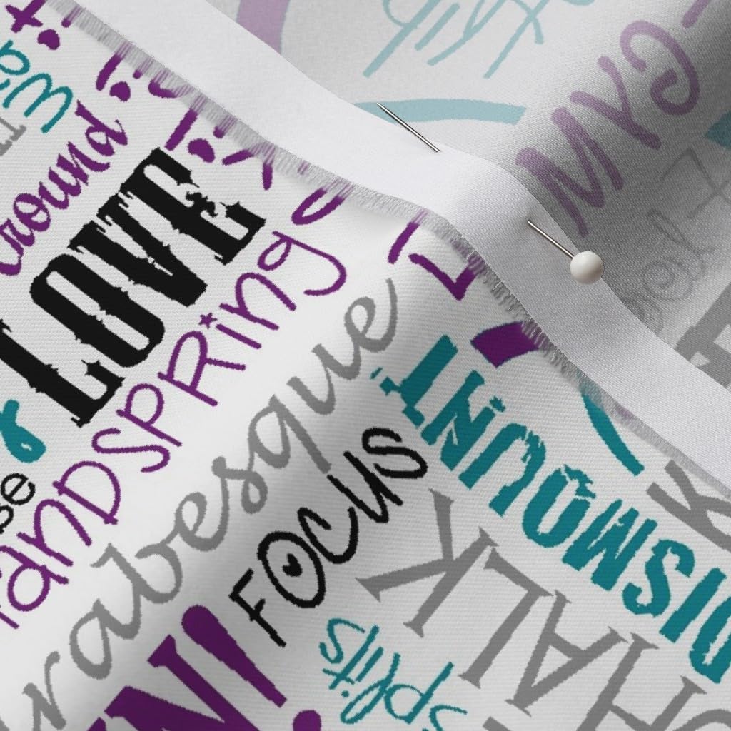 Spoonflower Fabric - Blue, Purple, Gymnastics, Words, Teal, Sport, Gymnast, Athletic, Printed on Organic Cotton Sateen Fabric by The Yard - Sewing Quilting Apparel Home Decor