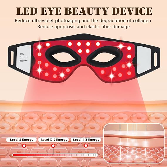 Red Light Therapy for Eyes, 5 Modes Red Light Therapy Eye Mask for Under Eye Appearance, Dark Circles, Eye Bags and Fine Lines for Men Women, Red Light Eye Mask for Home Travel Bedtime Routin