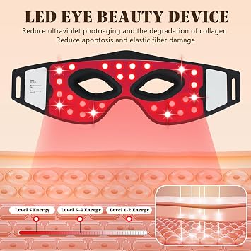 Red Light Therapy for Eyes, 5 Modes Red Light Therapy Eye Mask for Under Eye Appearance, Dark Circles, Eye Bags and Fine Lines for Men Women, Red Light Eye Mask for Home Travel Bedtime Routin