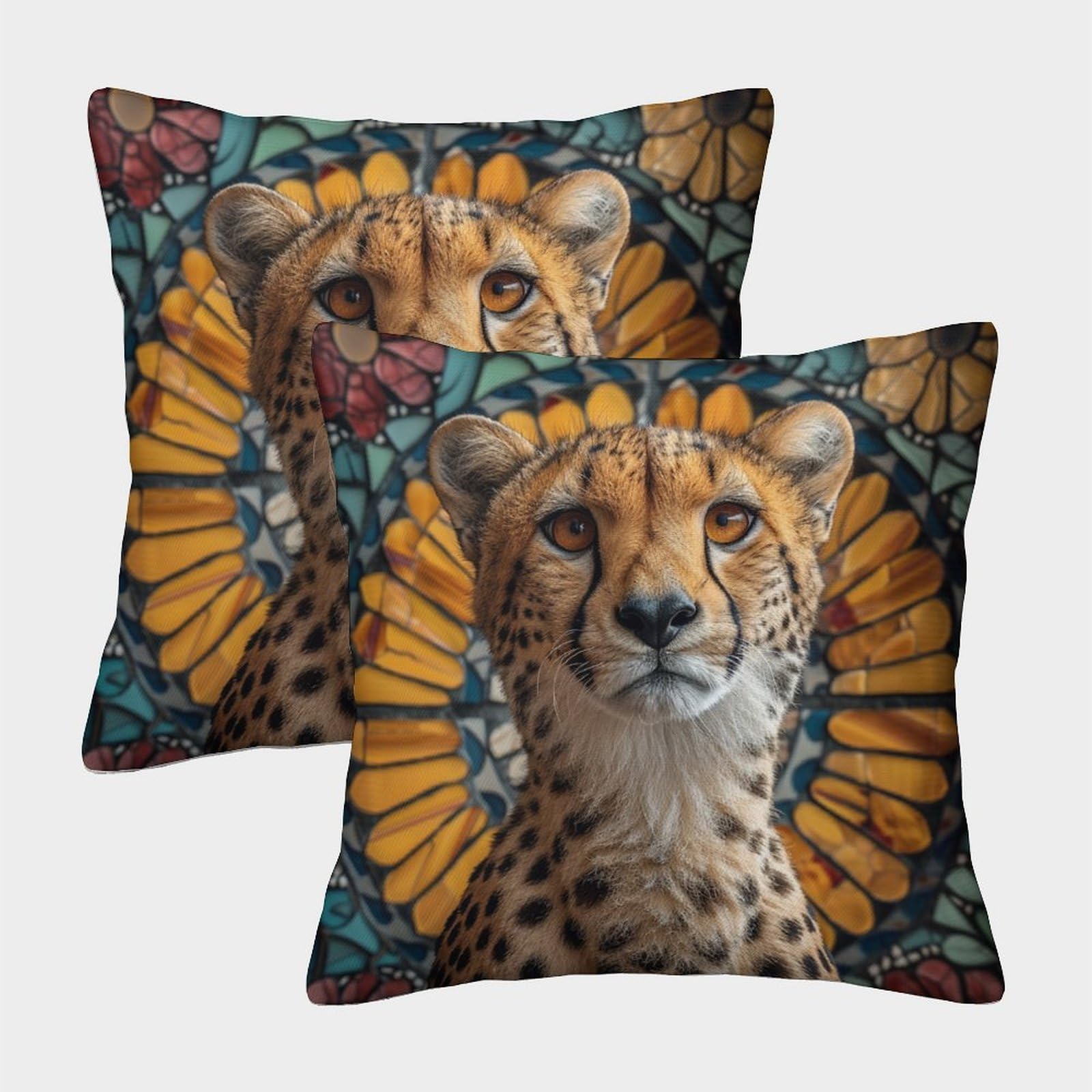 kaiyun 2 Pack Cheetah Luxury Digital Printed Soft 3D Themed Square Cushion Cover 50x50cm