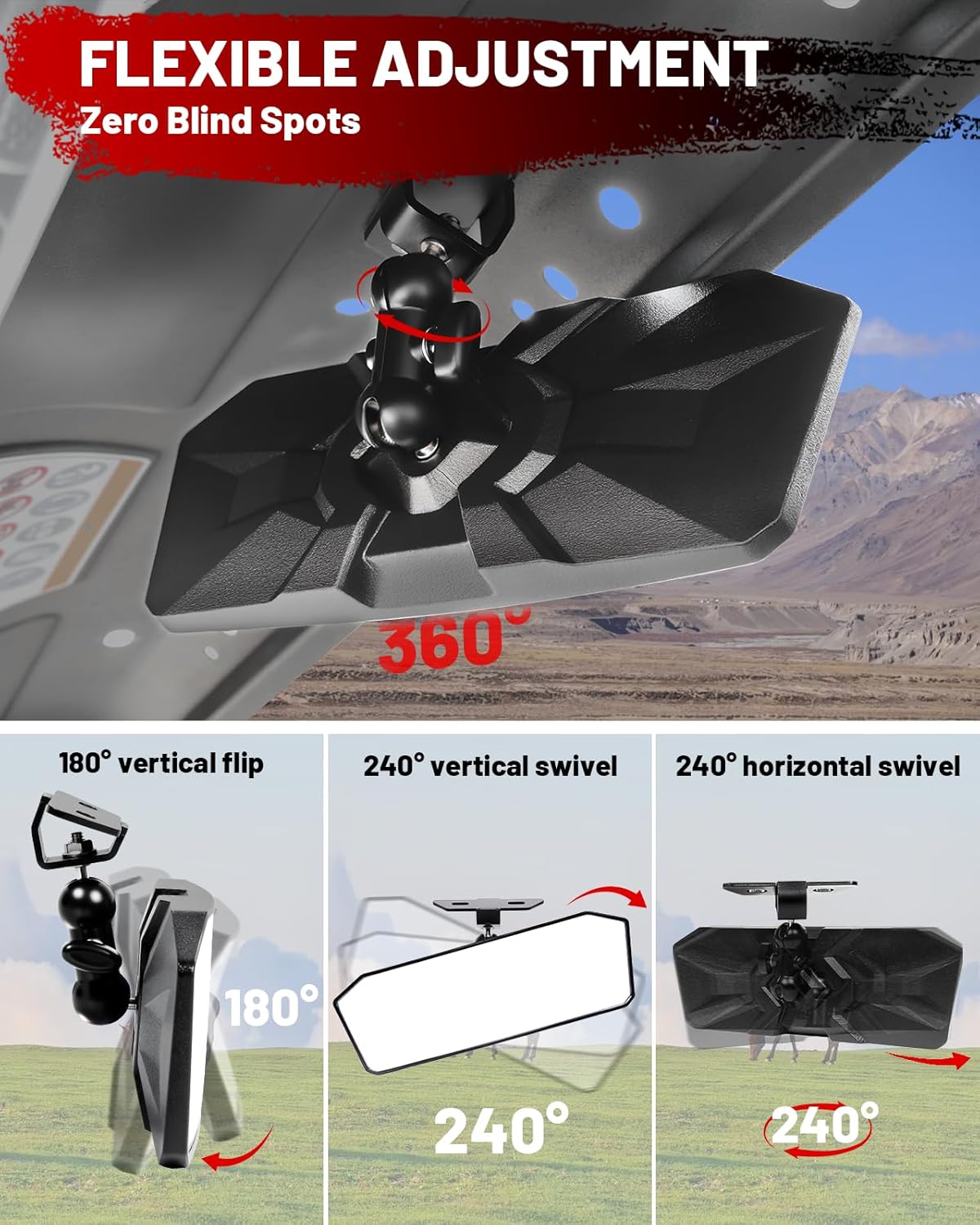 StarknightMT Rear View Mirror For UForce 1000 1000xl/Defender, Uforce Center Rearview Mirrors 360° Adjustable Compatible With CFMOTO UFORCE 1000 1000XL 2019-2025, Defender 2016-2025