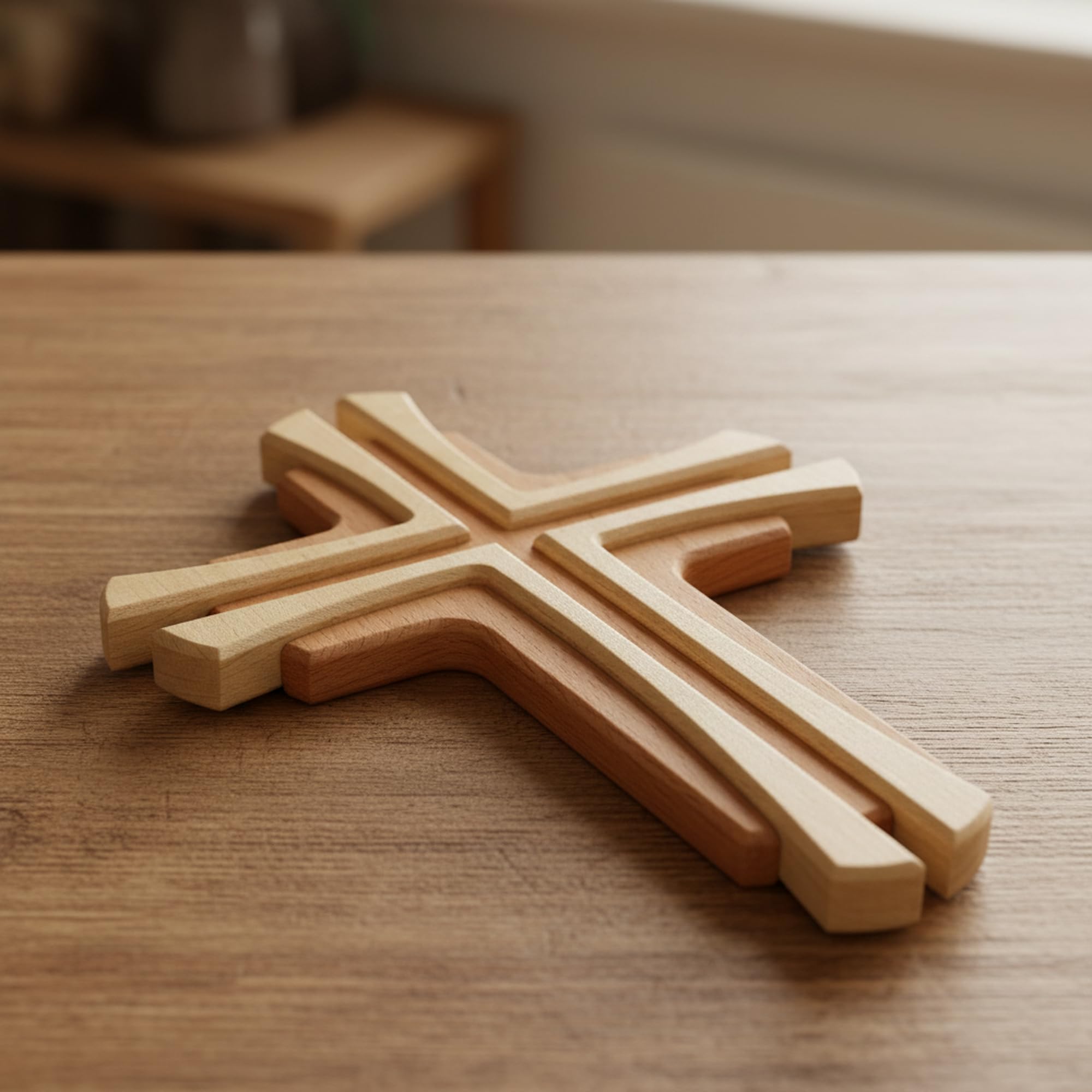 Kaltner Präsente Wandkreuz aus echtem Holz Buche & Ahorn 35 cm – Modernes Holzkreuz mit Intarsie – Christliches Kreuz zur Kommunion, Taufe, Firmung & Weihnachten – Religiöse Wanddeko Geschenkidee