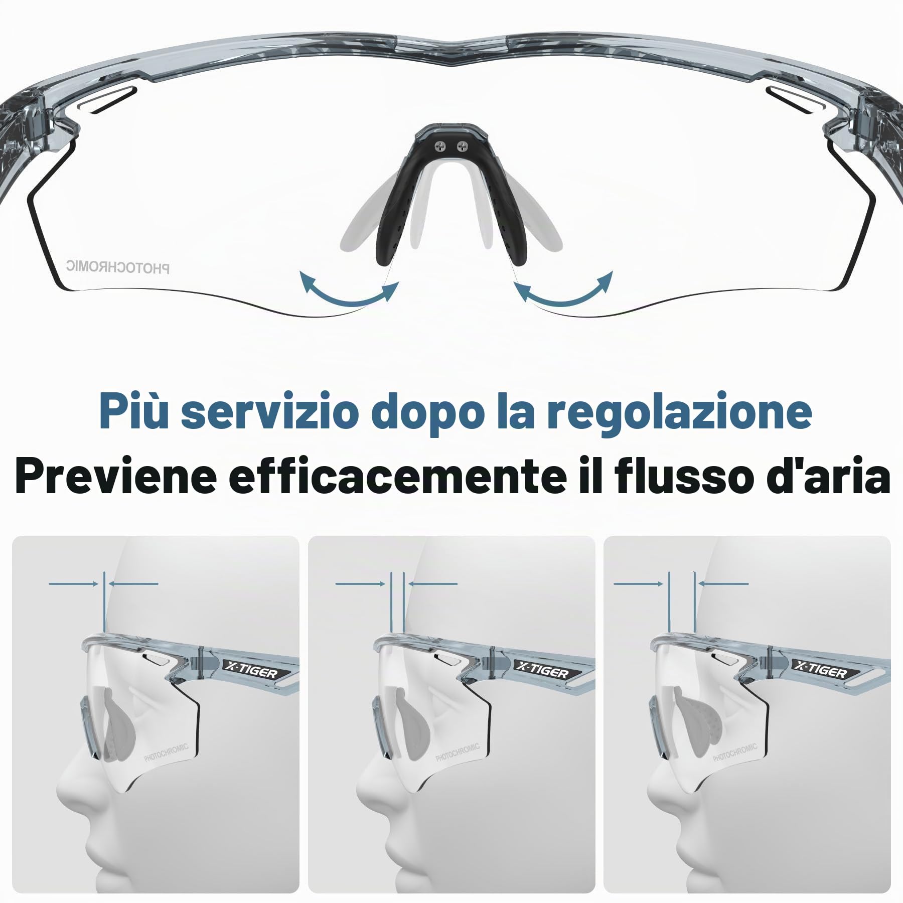 X-TIGER Occhiali Ciclismo Fotocromatici TR90 occhiali da Sole Sportivi Uomo Donna Con Lenti UV400 Trasparenti, adatti a MTB e Bici