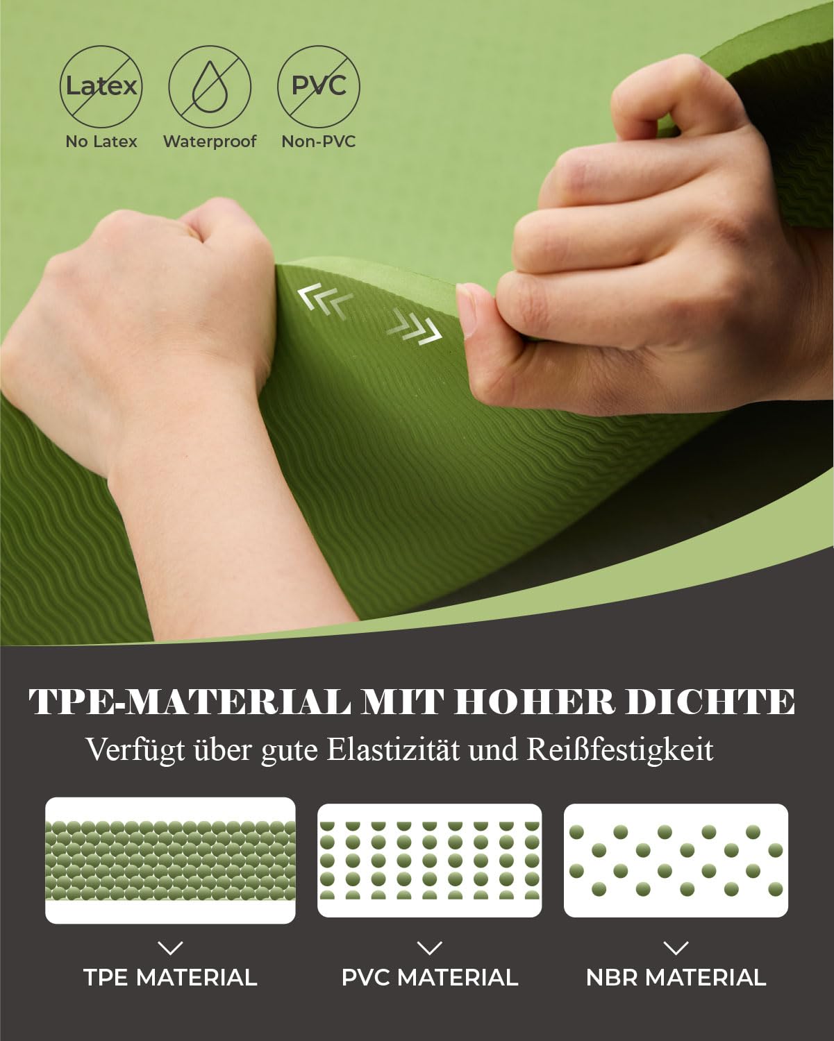 Yogamatte Rutschfest 195×90cm TPE Gymnastikmatte 10mm Dicke | Fitnessmatte XL, mit Tragegurt + Tasche, für Pilates Yoga Workout