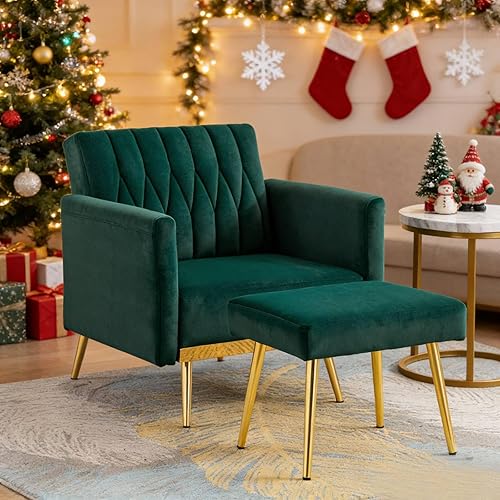 Moderna silla de terciopelo individual con otomana, sillas de sala de estar con reposabrazos ajustables, silla tapizada para el hogar, dormitorio,