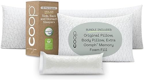 Coop Home Goods Paquete de almohada ajustable original Queen & The Body Pillow Bundle, el juego incluye (1) Queen Loft y (1) cuerpo