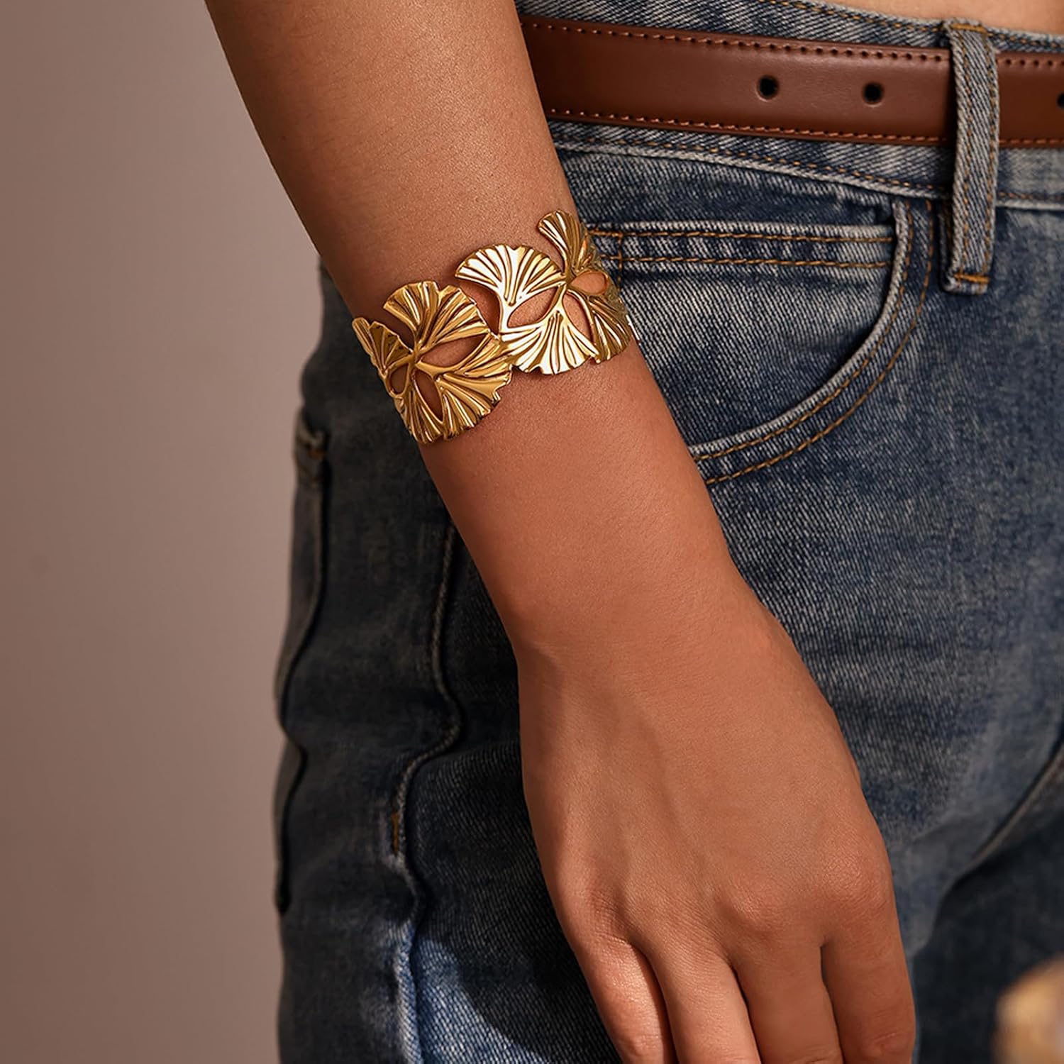 Gold Chunky Cuff Bracelet Ring Set for Women Chunky Bangles Bracelets Non Tarnish Gold/Silver Bracelet for Women Trendy Jewelry Gift - Image 2