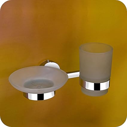 EASYHOME FURNISH 304 Steel with Glass soap Dish with Tooth Brush Holder/Tumbler Holder/soap Stand/Tooth Brush Stand/soap case with Toothpaste Stand/Bathroom Accessories (Chrome Finish,Anti-Rust,29)