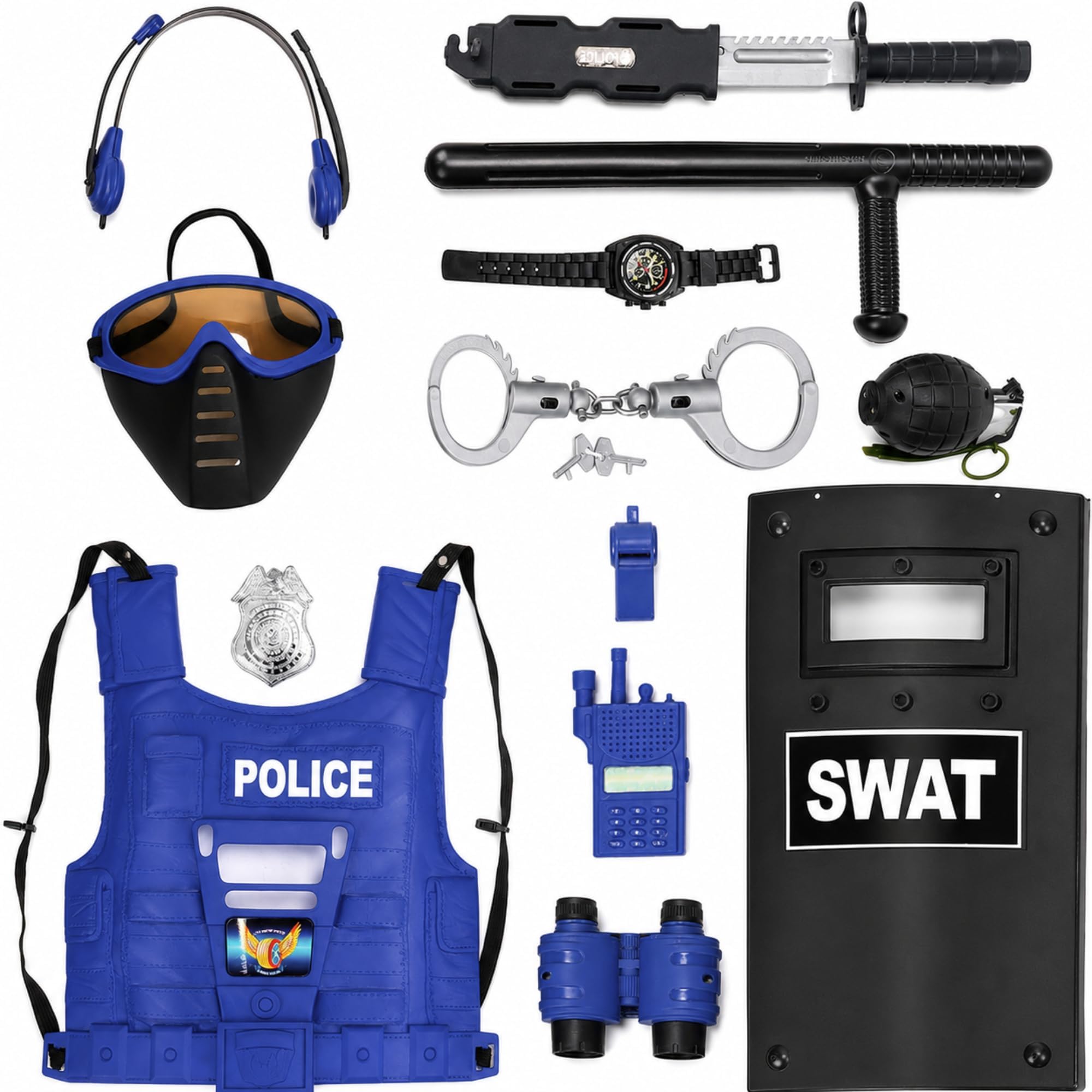 Liberty Imports Kids Police Role Play Toy Kit | 15-Piece Policeman Pretend Play Set | SWAT Costume Accessories for Dress Up & Kids Costumes | Badge, Shield, Vest, Handcuffs Included