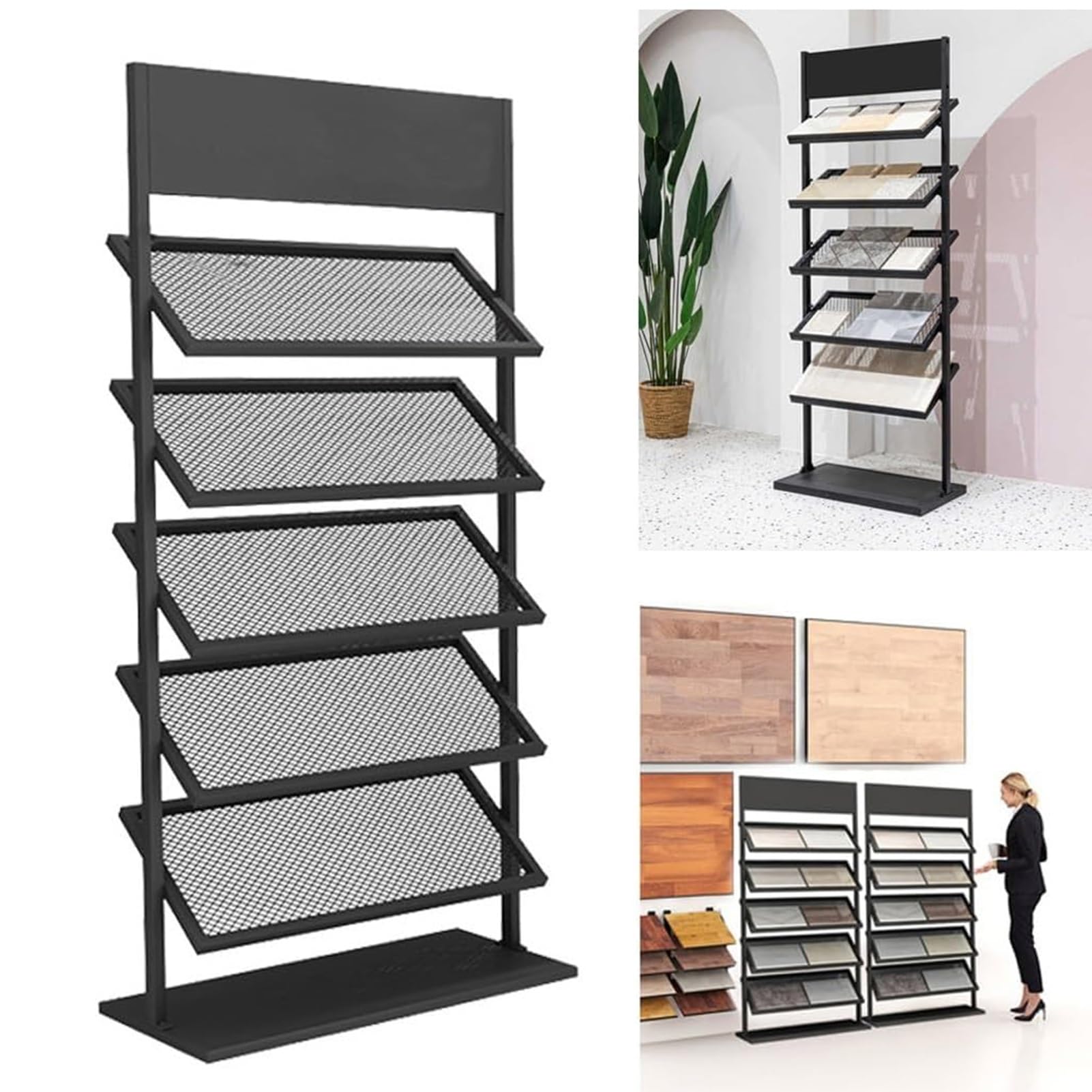 Support de sol noir robuste en métal pour dalles de porcelaine lourdes