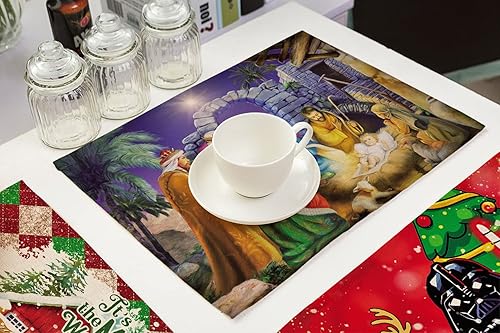 Miniatura 5 de Manteles individuales de Navidad con diseño de Jesús en el pesebre, manteles individuales únicos de Navidad, manteles individuales religiosos,