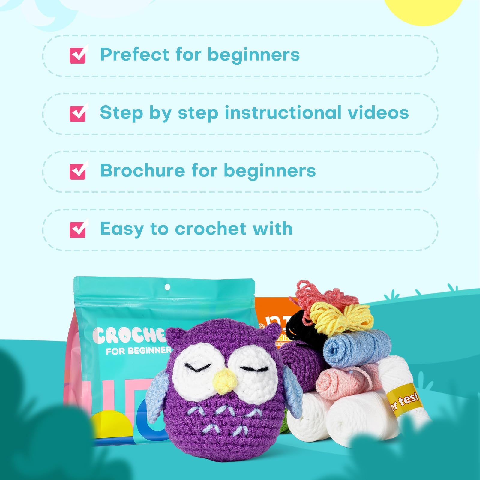 RoseFlower Kit uncinetto principianti, Crochet kit per principianti all'uncinetto con tutorial video passo passo, uncinetto set di animali fai da te per bambini e adulti, Regali per Chi fa Uncinetto
